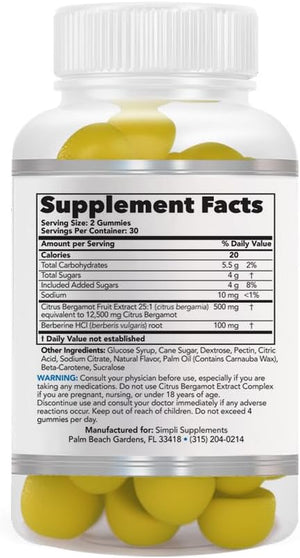 Premium Citrus Bergamot Extract Supplement with Berberine Gummies - 500Mg, 60 Gummies