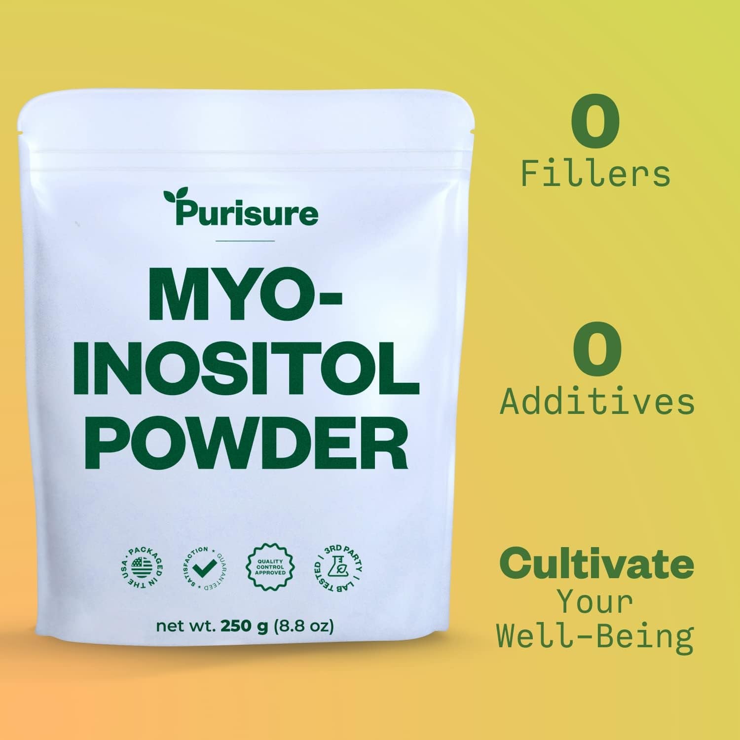 Myo-Inositol Powder, 250G, Fertility, Hormonal Balance and Ovarian Support, Pure Inositol Powder, Myo Inositol Supplement to Support Energy and Brain Wellness, Vegan, Non-Gmo, 500 Servings 