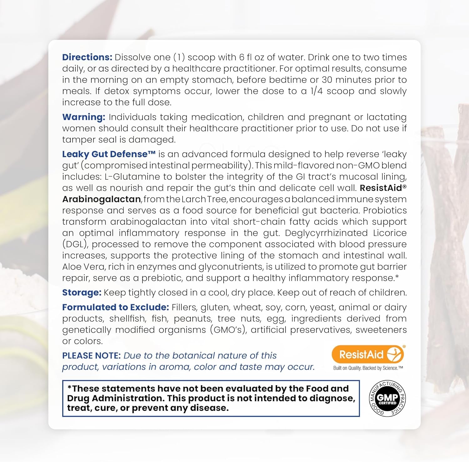 Leaky Gut Defense - Gut Health Supplement with L-Glutamine, Licorice Root Extract, Aloe Leaf, Arabinogalactan- (30 Servings, 168G) 