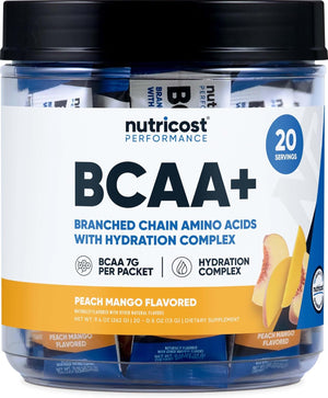Nutricost BCAA+ Hydration Peach Mango Flavor (20 Stickpacks) - Branched Chain Amino Acids with Hydration Complex - Gluten-Free, Non-Gmo