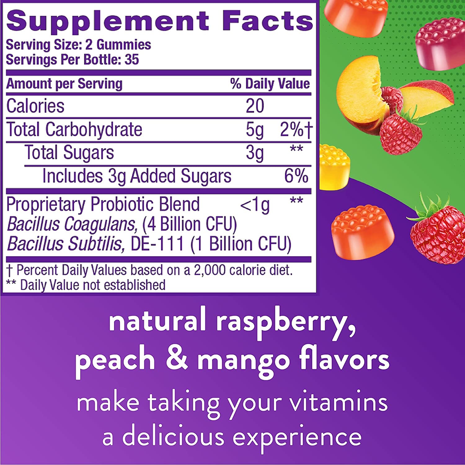 Vitafusion Probiotic Gummy Supplements, Raspberry, Peach and Mango Flavors & Vitamin D3 Gummy Vitamins for Bone and Immune System Support 
