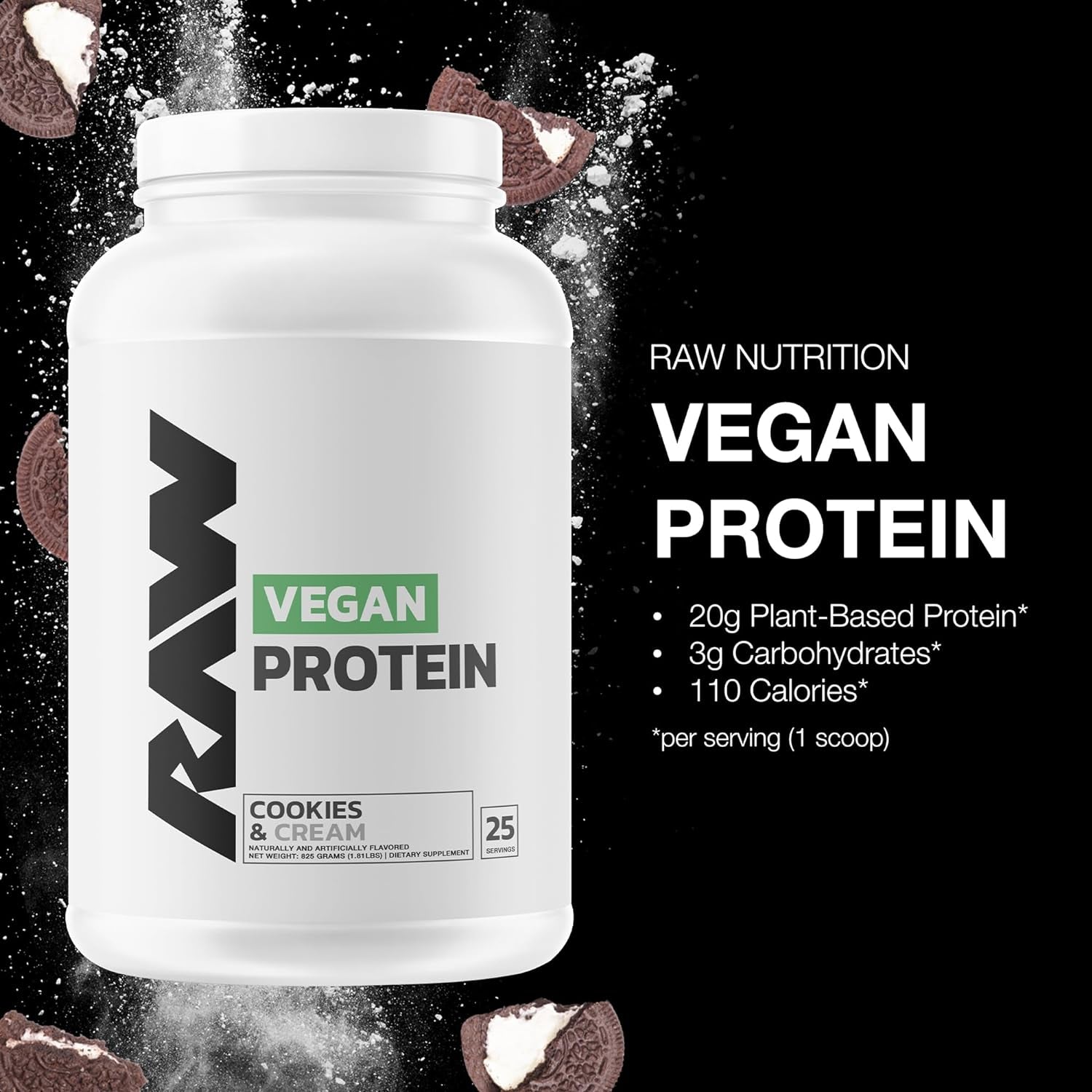 RAW Vegan Protein Powder, Acai Bowl - 20G of Plant-Based Protein Powder & Fortified with Vitamins for Muscle Growth & Recovery - Low-Fat, Low Carb, Naturally Flavored & Sweetened - 25 Servings