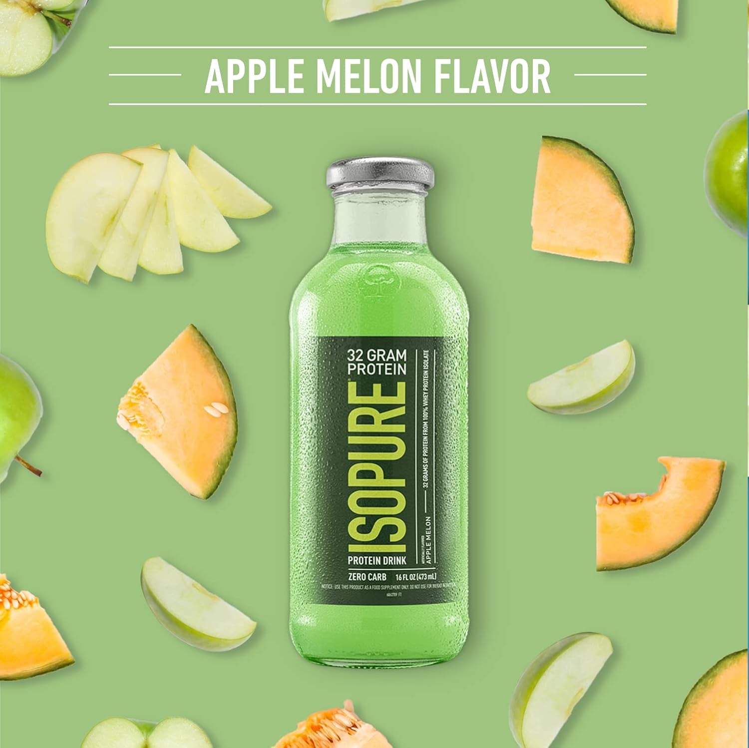 Isopure Zero Carb 32G Protein Ready-To-Drink, Whey Protein Isolate, Apple Melon, 16 Fl Oz (12 Bottles)