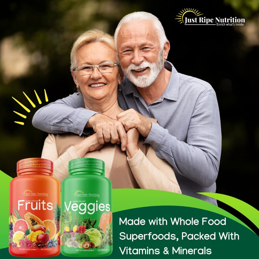 Fruits and Veggies Supplement - 90 Fruit and 90 Vegetable Capsules - 100% Whole Natural Superfood - Filled with Vitamins and Minerals - Supports Energy Levels (3 Pack)