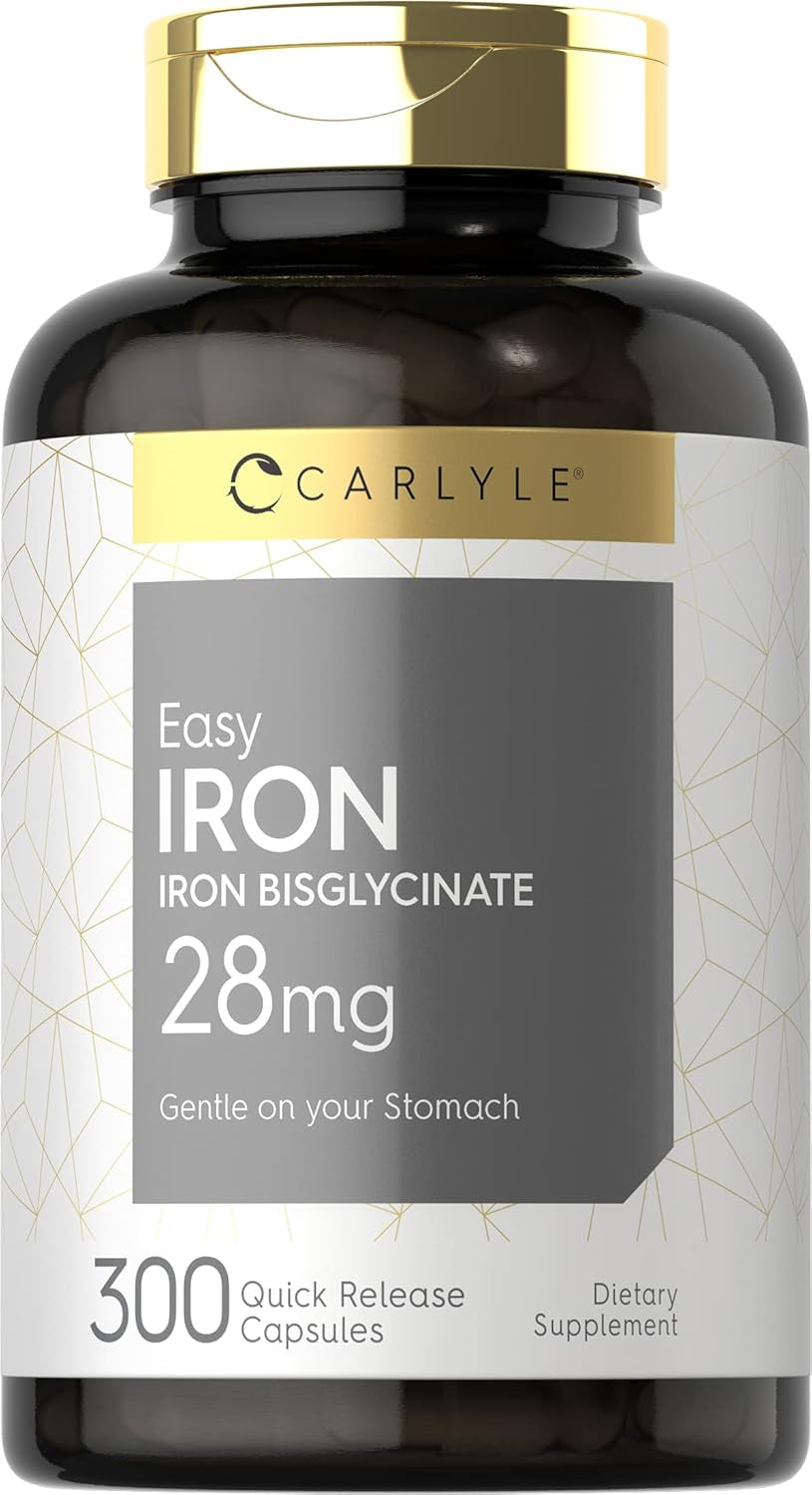 Carlyle Easy Iron | 28 Mg | 300 Capsules | Non-Gmo and Gluten Free Gentle on Your Stomach Formula | as Iron Bisglycinate
