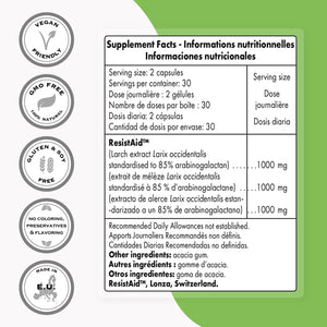 '- Arabinogalactan 85% (High Strength & Patented) 1000 Mg per Day - Resistaid Larch Arabinogalactan - Larix Supplement | Non-Gmo & Gluten Free - 60 Vegetarian Capsules