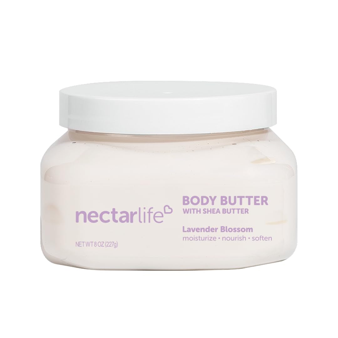 Nectar Bath Treats Shea Body Butter, Lavender Body Cream for Moisturizing Dry Skin, Vegan Skin Cream for Women, 8 Oz. (Lavender)