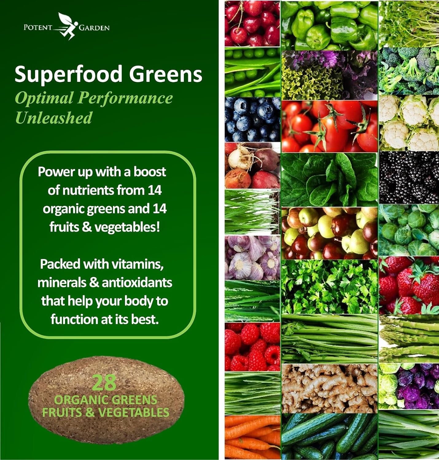 Organic Superfood Greens, Fruit and Veggies Supplement Rich in Vitamins & Antioxidants with Alfalfa, Beet Root & Tart Cherry to Boost Energy, Immunity & Gut Health, Greens Tablets 60 Ct 