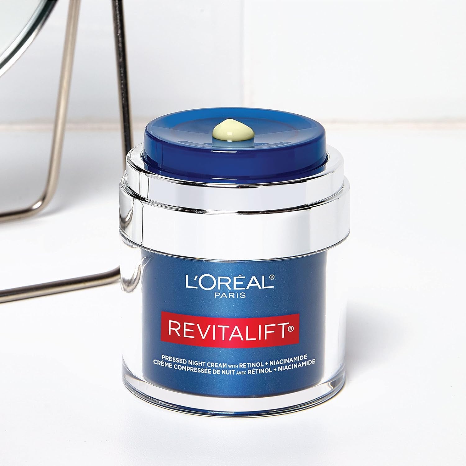 L'Oreal Paris Revitalift Pressed Night Cream, Retinol + Niacinamide, Reduces Wrinkles, Fragrance Free, 1.7 Oz + Serum Sample