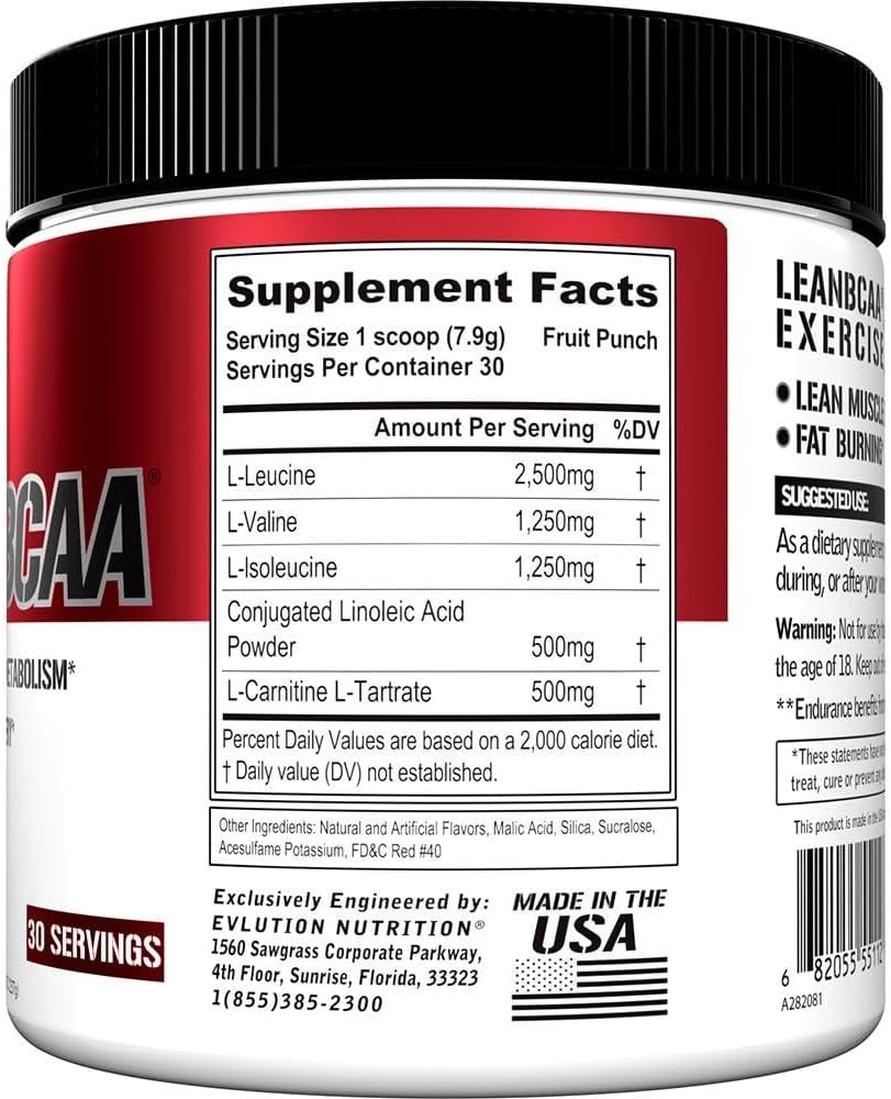 Evlution Stimulant Free Lean BCAA Powder Nutrition Bcaas Amino Acids Powder with CLA Carnitine and 2:1:1 Branched Chain Amino Acids Supports Muscle Recovery Fat Burn and Metabolism - Blue Raz