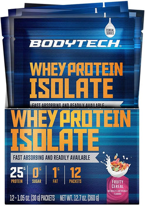 BODYTECH Whey Protein Isolate Powder - Fruity Cereal (Twelve 1.04 Oz. Packets) 