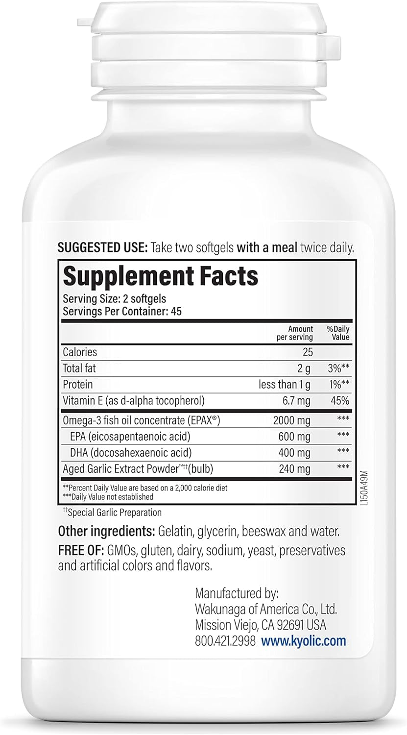 Kyolic Aged Garlic Extract Formula 150, Cholesterol and Circulation Health, Omega-3 90 Soft Gels (Packaging May Vary) 