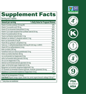 Megafood Baby & Me 2 Prenatal Vitamin and Minerals - Vitamins for Women - with Folate (Folic Acid Natural Form), Choline, Iron, Iodine, and Vitamin C, Vitamin D and More - 120 Tabs (60 Servings)