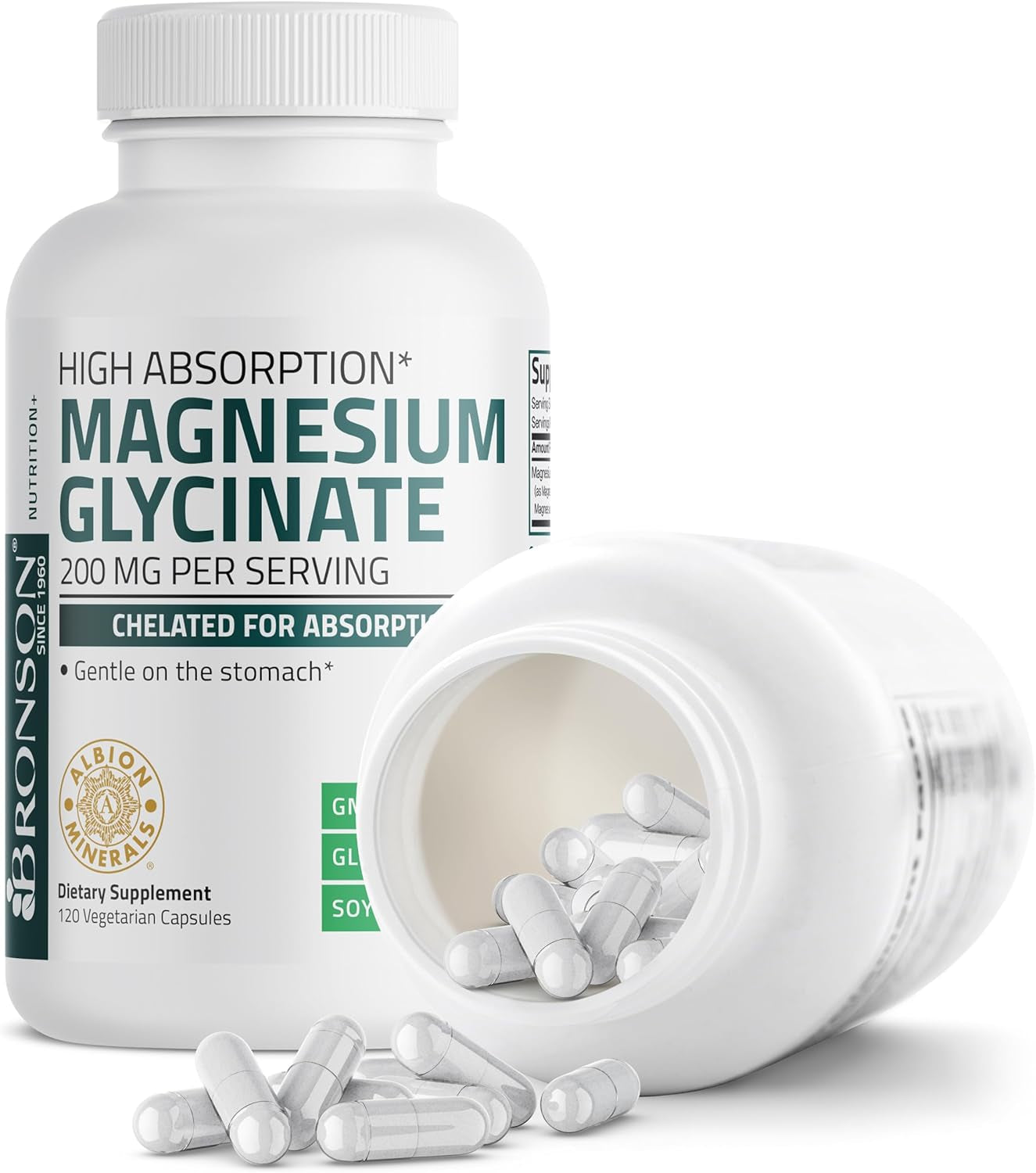 Bronson Magnesium Glycinate 200 MG per Serving Chelated for High Absorption, Gentle on Stomach, Non-Gmo, 60 Vegetarian Capsules