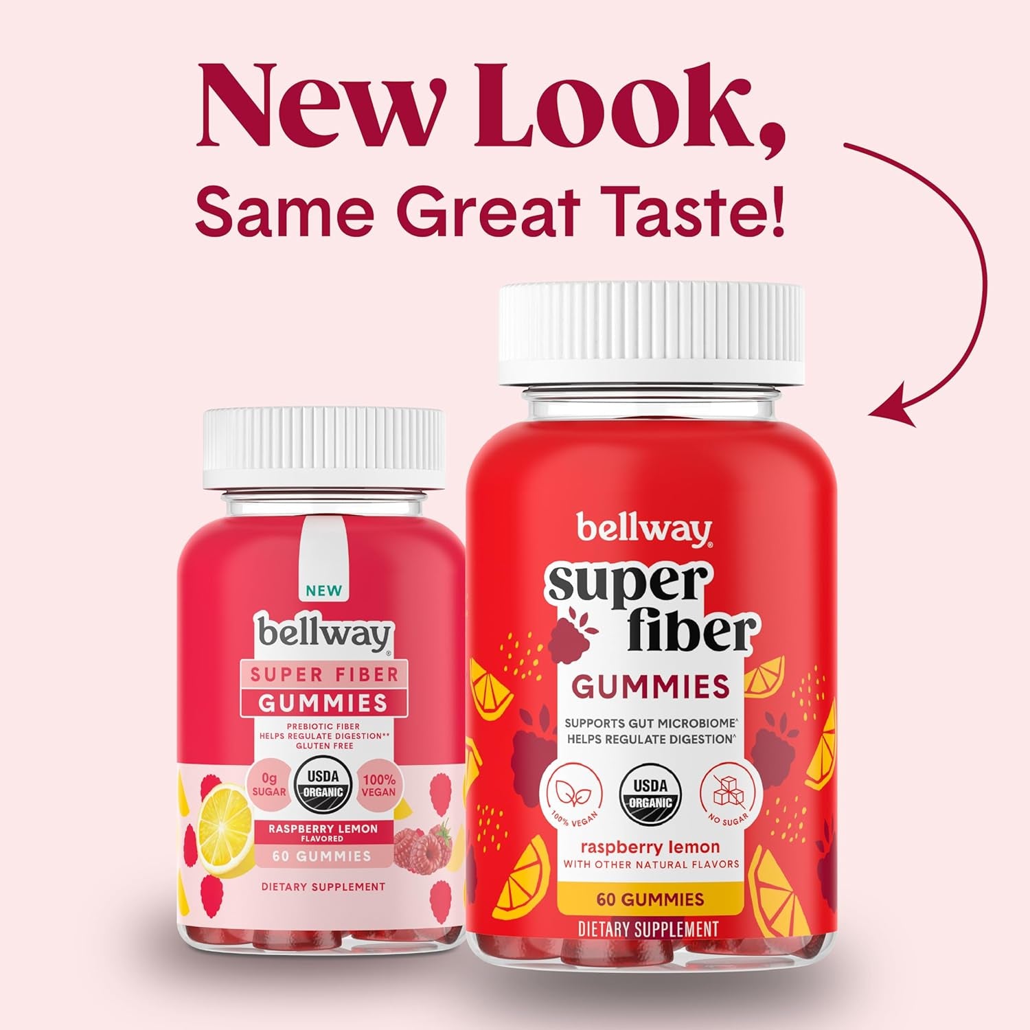 Bellway Super Fiber Gummies for Adults - Sugar Free Organic Fiber Supplement Gummies with 4G of Fiber per Serving - Prebiotic Chicory Root Fiber for Digestive Gut Health, Raspberry Lemon, 60 Count