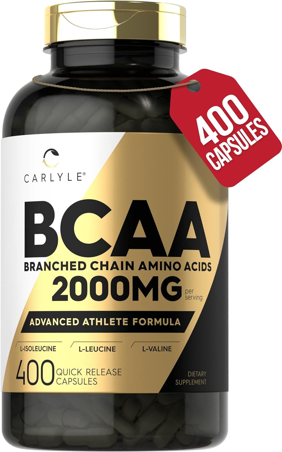 Carlyle BCAA Amino Acids Capsules | 2000Mg | 400 BCAA Capsules | Non-Gmo, Gluten Free Branch Chain Amino Acids Supplements