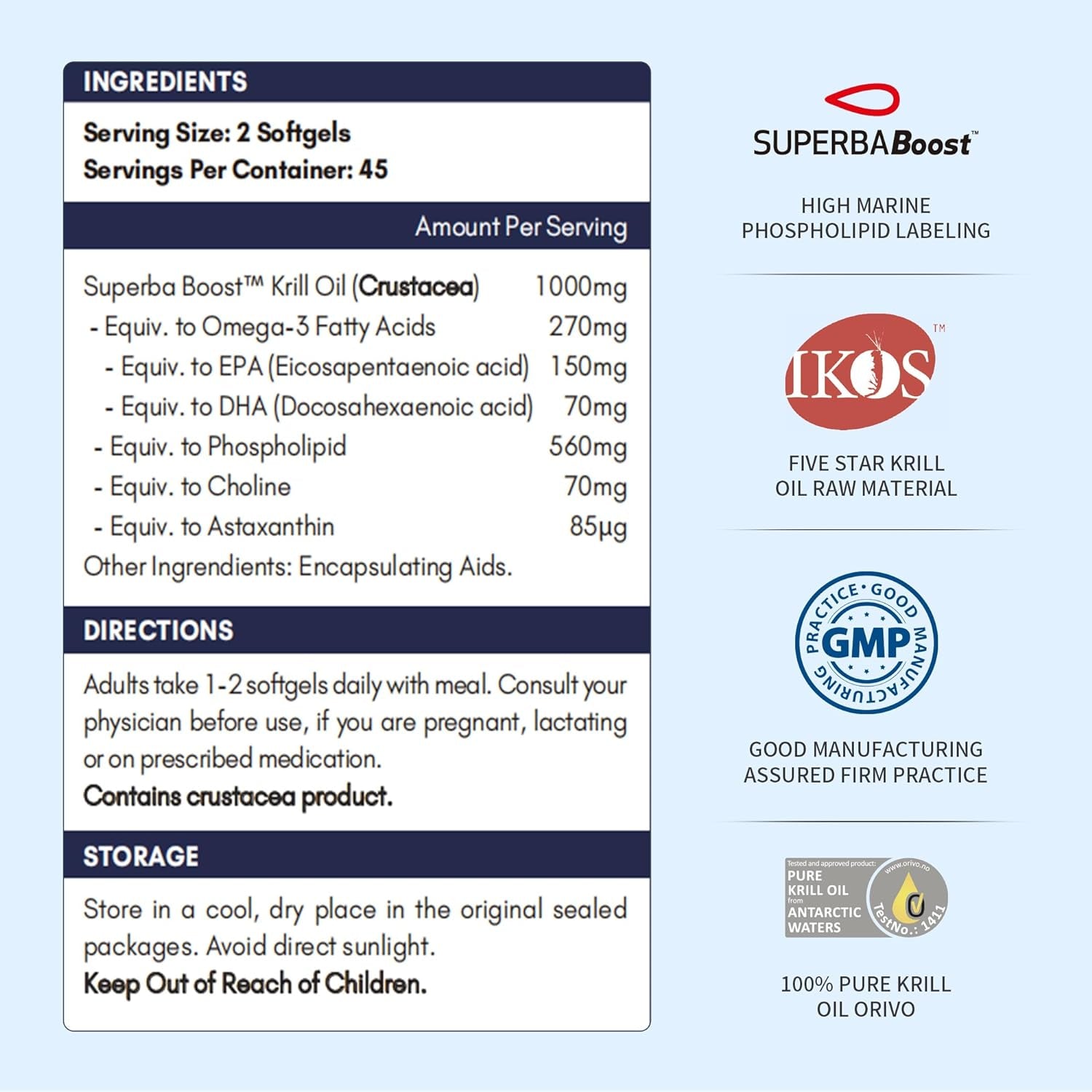 Krill Oil Omega 3 Supplement 1000Mg 90 Softgels EPA & DHA, 100% Pure Antarctic Krill Oil with Astaxanthin and 56% Phospholipids Laboratory Tested