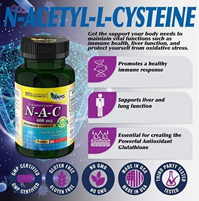 America Medic & Science NAC 600Mg – NAC Supplement for Lung Health & Immune Support, Liver Support & Antioxidants – N-Acetyl-L-Cysteine – 60 Capsules (Pack of 3)