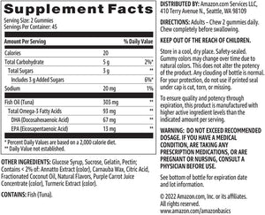 Fish Oil 303 Mg, Lemon, Orange & Strawberry-Banana Flavors, 90 Gummies (2 per Serving), EPA and DHA Omega-3 Fatty Acids (Previously Solimo)