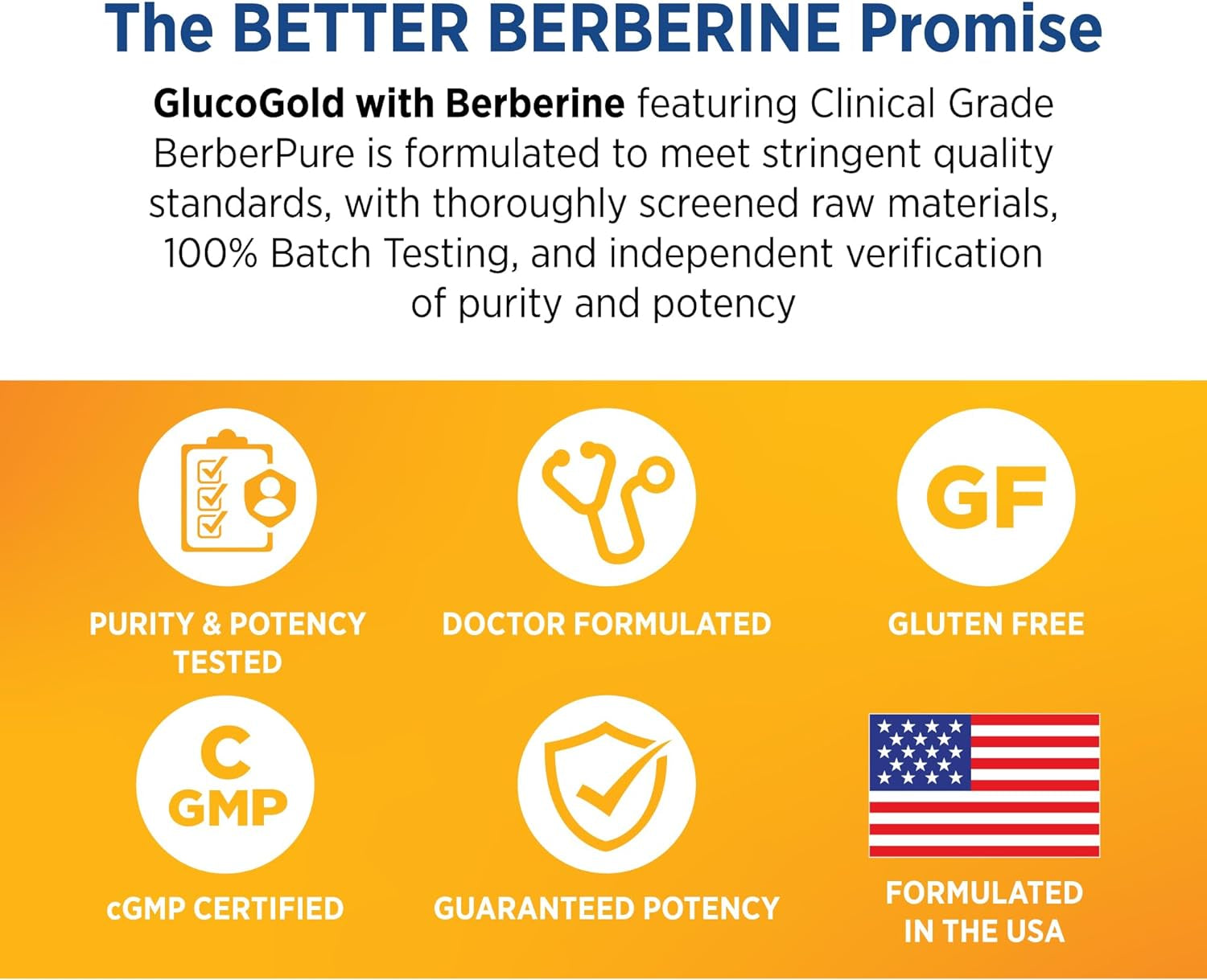 Glucogold with 1500 Mg per Day of Berberpure Berberine, Concentrated Cinnamon, Chromium, Banaba Leaf Extract (90 Tablets) 