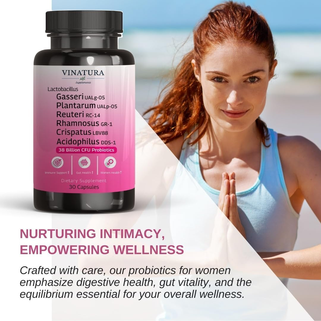 Lactobacillus Rhamnosus, Reuteri, Gasseri, Plantarum, Crispatus, Acidophilus Probiotics - 38 Billion CFU *USA Made & Tested* Vaginal Probiotics, Women Probiotic, Gut Health