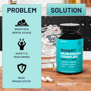 Smart Mushrooms Brain Supplement | Nootropic for Memory, Focus & Cognitive Health | Energy & Immune Support Blend with Lions Mane, Reishi, Cordyceps, Chaga & Turkey Tail | 240 Vegan Capsules