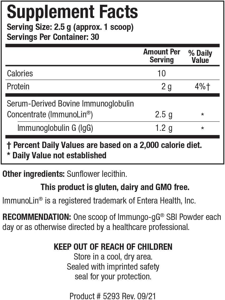 Immuno-Gg SBI Powder Easy-To-Mix Powder Formula, Ultimate Igg, Complete Gut Health and Immune Support, Dairy Free, Immunoglobulin Concentrate 2.6 Oz