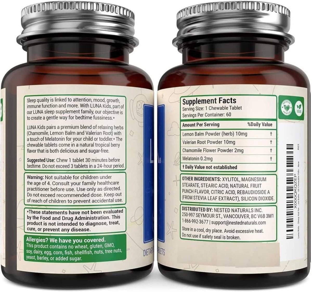 Nested Naturals Luna Kids Sleep Supplement - for Children & Melatonin ...