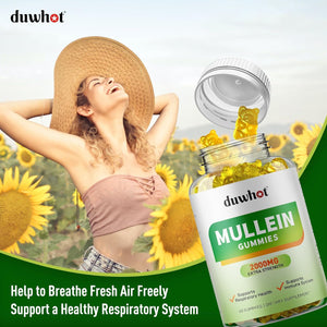 Mullein Leaf Extract for Lungs, 2000Mg Mullein Gummies for Lungs & Respiratory & Digestive System Support, Immune Booster, Organic Mullein Supplement for Mucus Relief, Vegan, 60