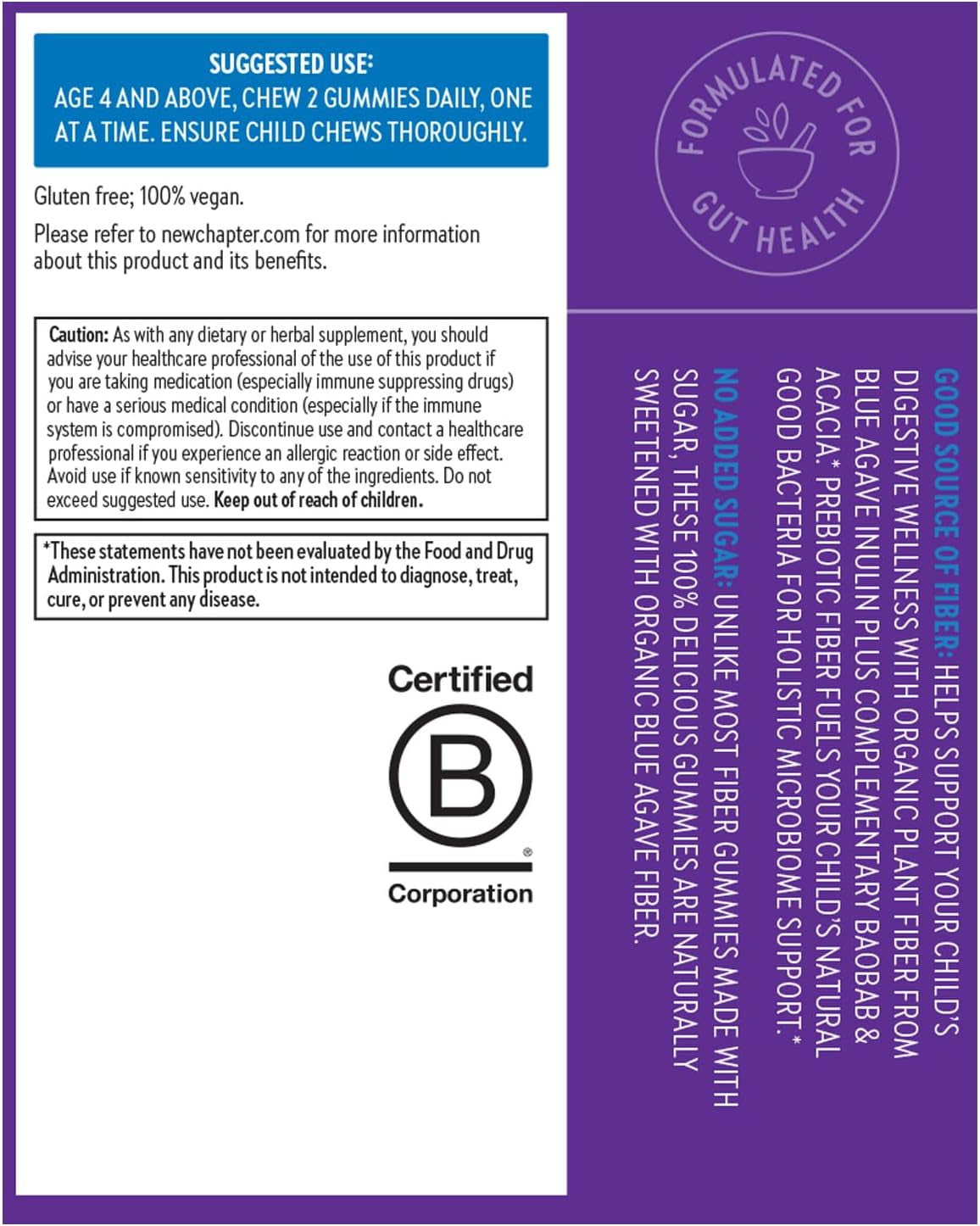 New Chapter Organic Fiber Gummies for Kids, 4G Delicious Plant-Based Prebiotic Fiber for Digestive Health, Vegan, Non-Gmo, USDA Organic, Gluten Free, Citrus-Berry Flavored, 60 Ct