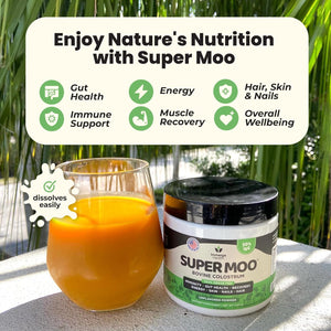 Super Moo Grass Fed Bovine Colostrum Powder | Gut Health, Muscle Recovery, Energy, Hair, Skin and Immune Supplement | 50% Igg Pure Bovine Colostrum for Humans | Superfood, Gluten Free, Unflavored.