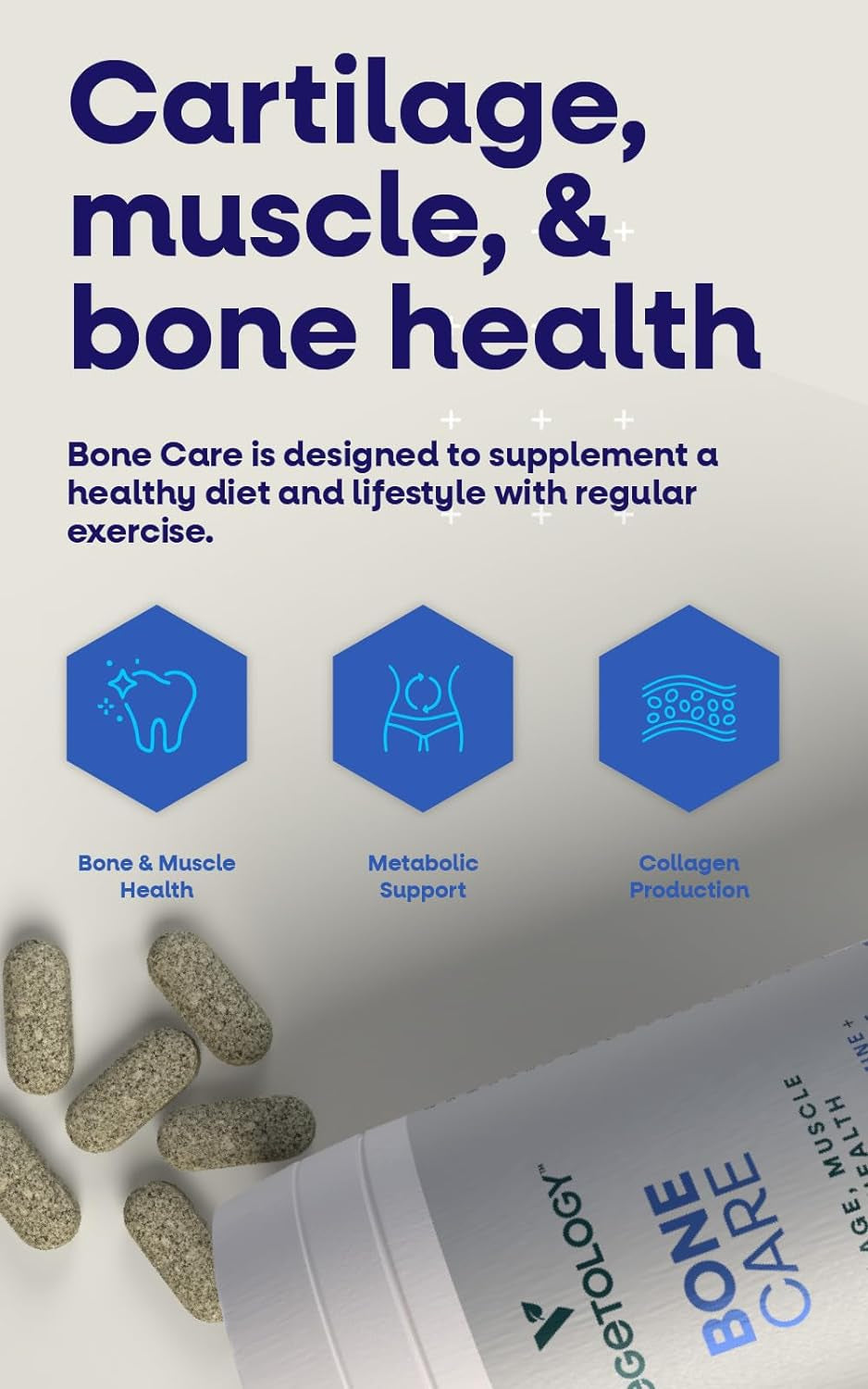 Bone Care Bone Health Supplements - Phytodroitin, Glucosamine, Vitamin D3 K2 & Calcium Supplement – Cartilage, Muscle & Joint Support Supplement – Vegan Bone Strength (60 Count)