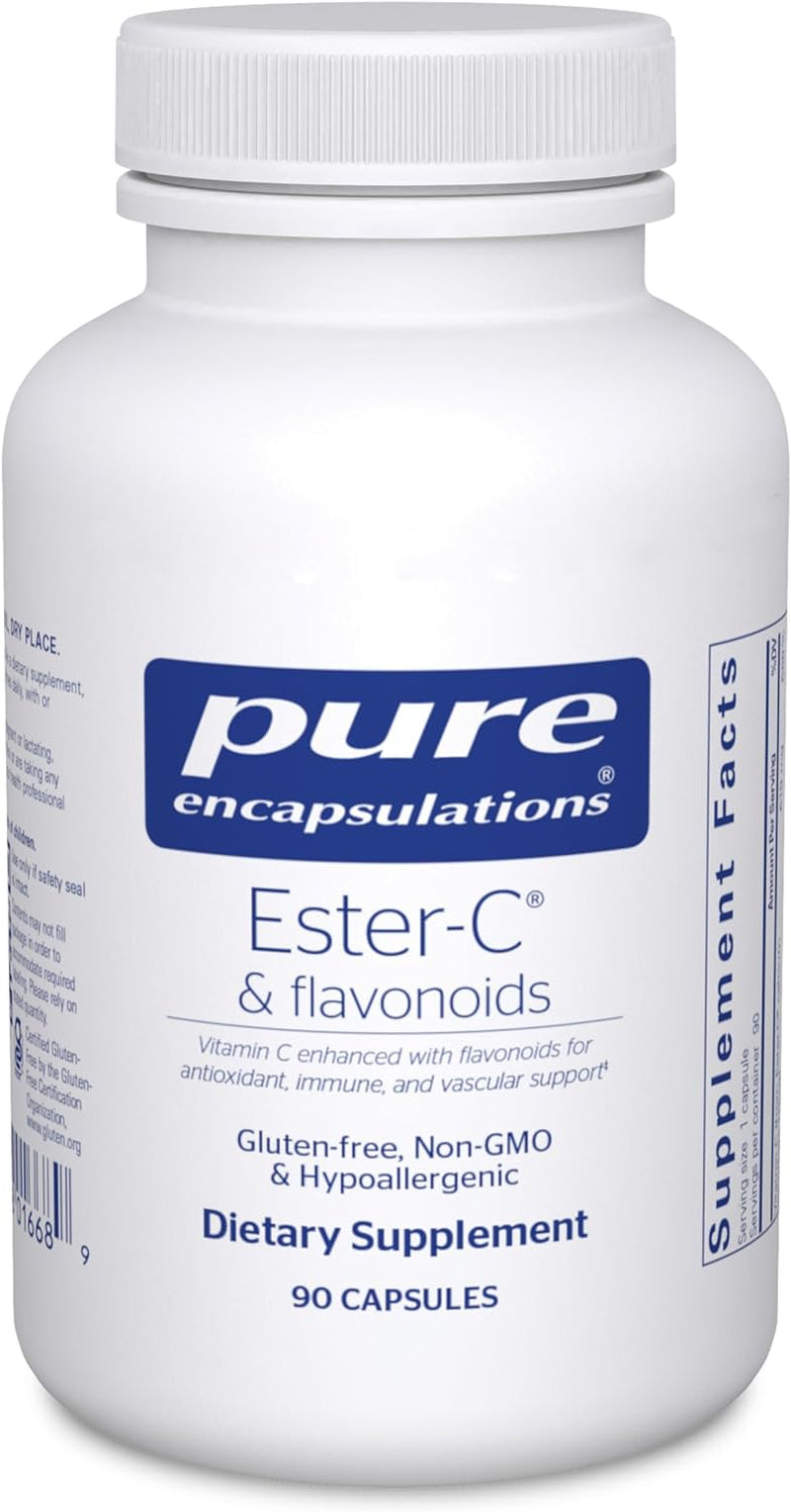 Pure Encapsulations Ester-C & Flavonoids - Vitamin C Supplement for Antioxidants - Immune & Vascular Support* with Calcium & Rutin - Gentle on Digestion - Vegan & Non-Gmo - 90 Capsules