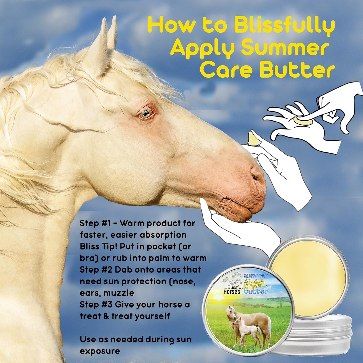 The Blissful Horses Summer Care Sun Butter, Gentle Horse Sunscreen, Easy-To-Apply Equine Sunblock Solution, Must-Have Horse Essentials for All Day Sun Protection, 8 Oz.