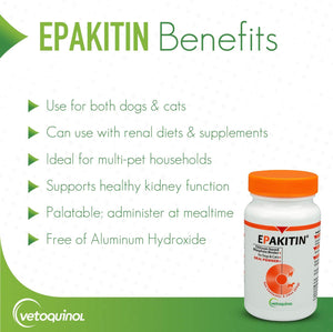 Vetoquinol Epakitin Chitosin-Based Phosphate Binder for Cats & Dogs – Renal Support Supplement Powder - 300G 