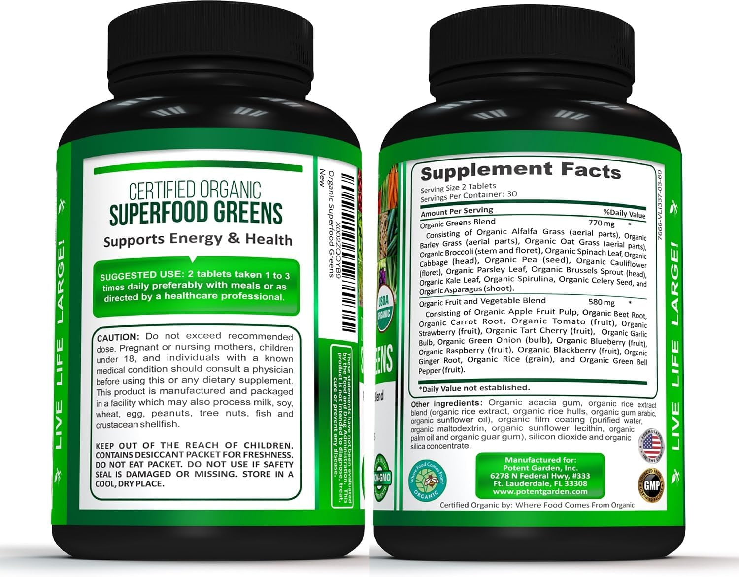 Organic Superfood Greens, Fruit and Veggies Supplement Rich in Vitamins & Antioxidants with Alfalfa, Beet Root & Tart Cherry to Boost Energy, Immunity & Gut Health, Greens Tablets 60 Ct 