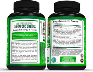 Organic Superfood Greens, Fruit and Veggies Supplement Rich in Vitamins & Antioxidants with Alfalfa, Beet Root & Tart Cherry to Boost Energy, Immunity & Gut Health, Greens Tablets 60 Ct 