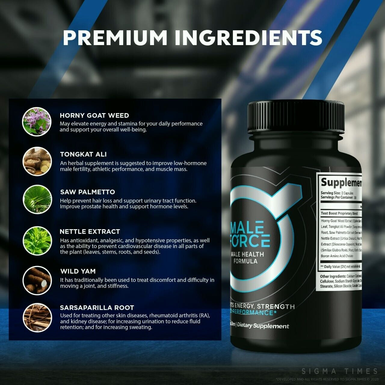 Male Force Pills for Men, Boosts T-Levels for Peak Performance 60Ct 