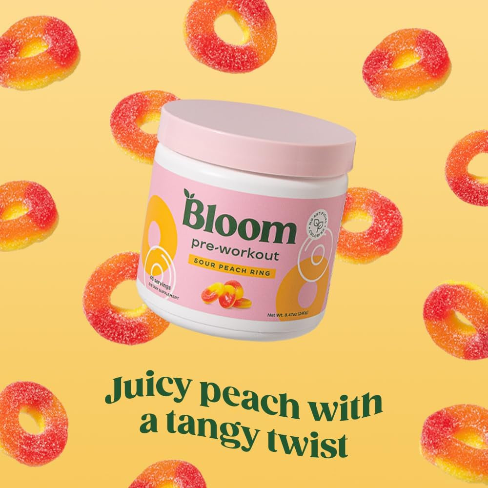 Bloom Nutrition Original Pre Workout Powder, Amino Energy W/Beta Alanine, 85Mg Natural Caffeine from Green Tea Extract, Sugar Free, Keto Friendly Drink Mix for Low Intensity Workouts, Sour Peach Ring