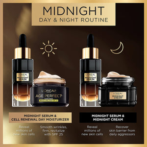 L'Oreal Paris Age Perfect Anti-Aging Midnight Face Serum 1 Oz + Midnight Cream 1.7 Oz, Smooths Wrinkles & Firms Skin + Eye Cream & Serum Sample