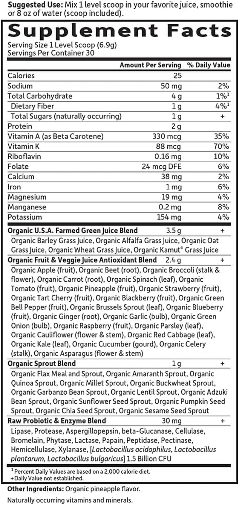 Garden of Life Raw Organic Perfect Food Green Superfood Juiced Greens Powder - Apple Flavor, 30 Servings - Vegan Gluten Free Whole Food Dietary Supplement, Greens plus Probiotics & Enzymes