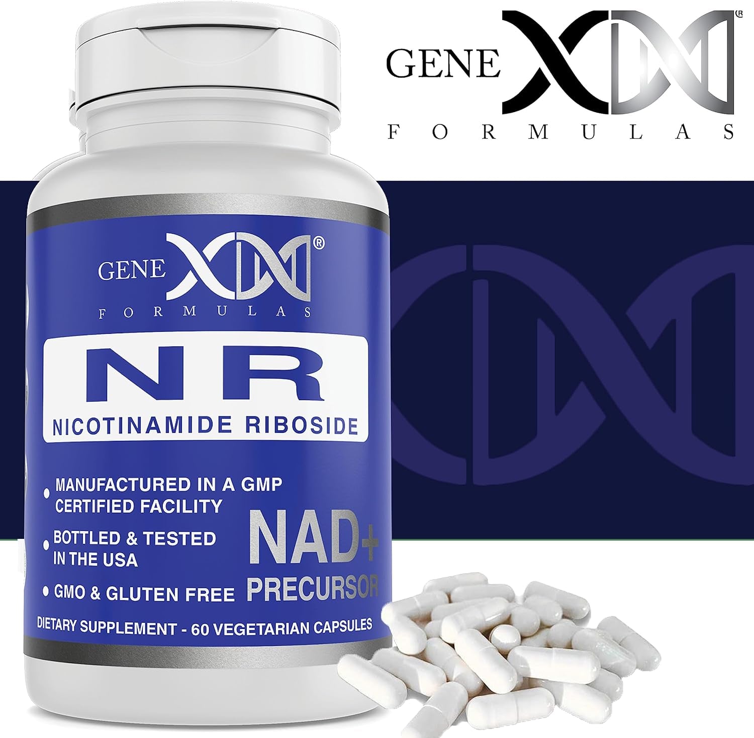GENEX NR Nicotinamide Riboside 500Mg/Serving (120 Capsules) NAD+ Precursor for Healthy Aging - Gmp-Certified, Non-Gmo, Gluten-Free, Vegetarian (1 Pack) 