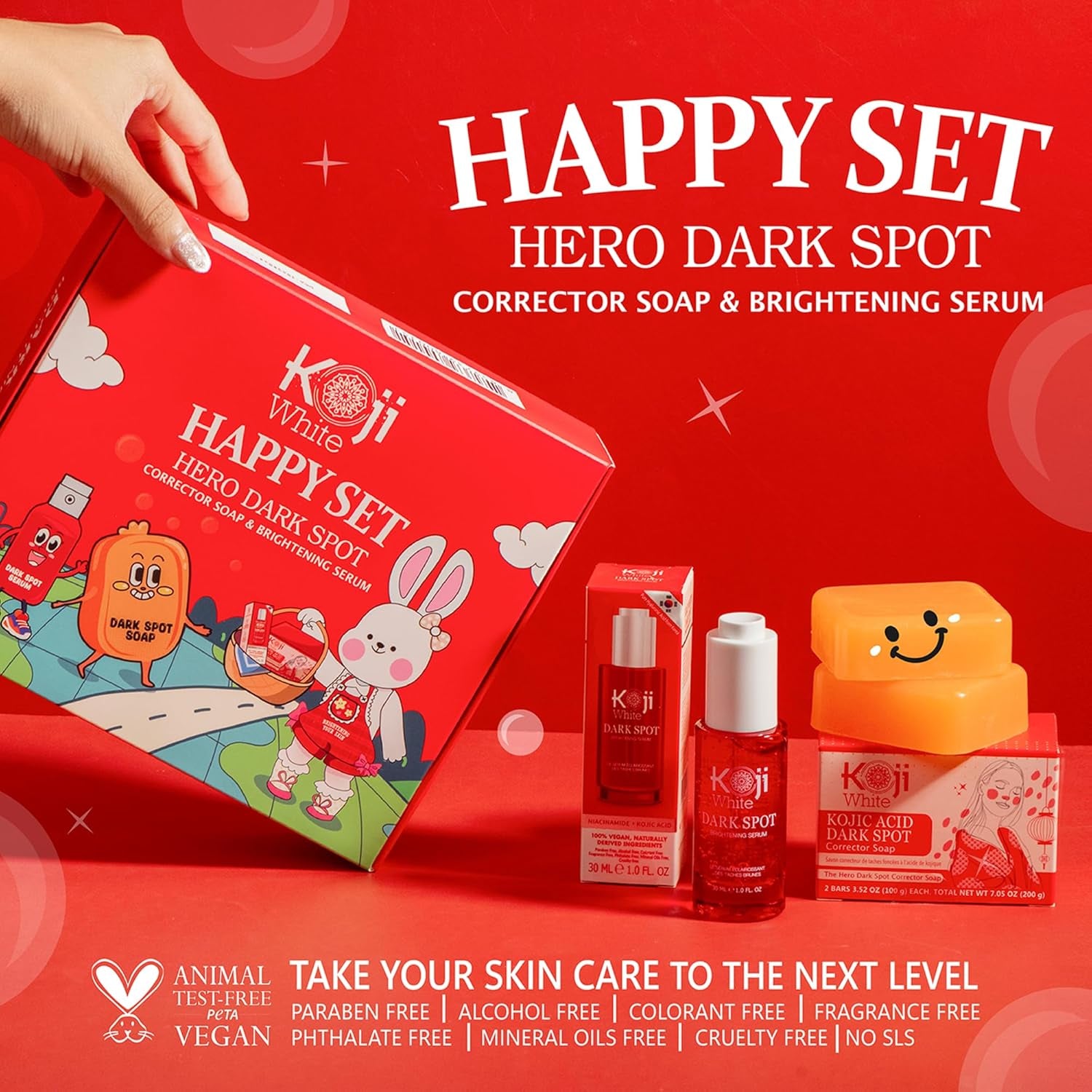 Koji White Skin Care Set – Hero Dark Spot Corrector Soap (3.52 Oz) & Dark Spot Brightening Serum (1 Fl.Oz) for Face Moisturizer with Kojic Acid, Niacinamide, Vitamin C, Hyaluronic Acid