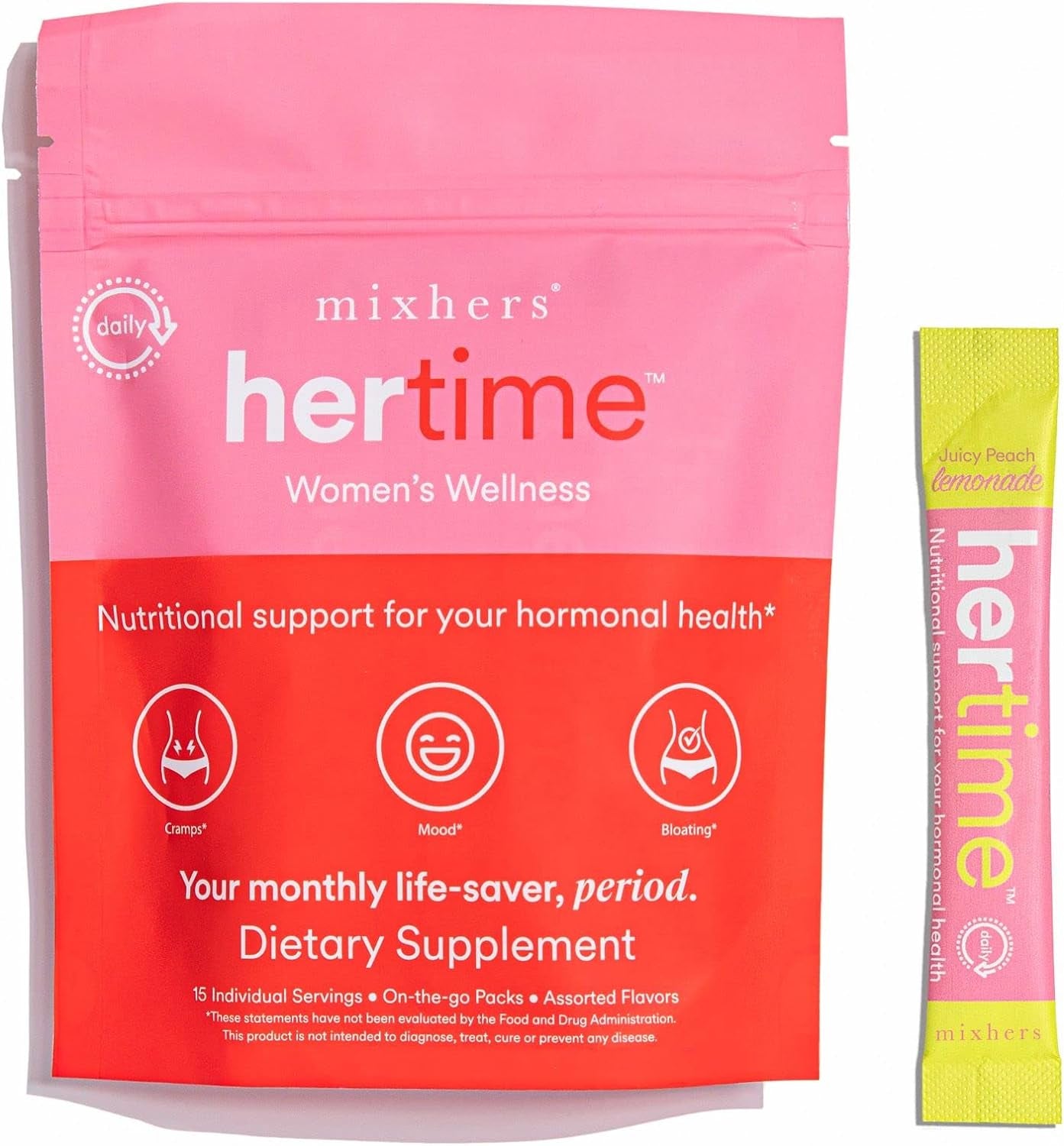 Hertime PMS - Hormone Balance for Women - PMS & Menstrual Relief - with Minerals, Peony Roots, Siberian Ginseng - Supplement for Women - 15 Drink Packets - Sugar Free - Juicy Peach