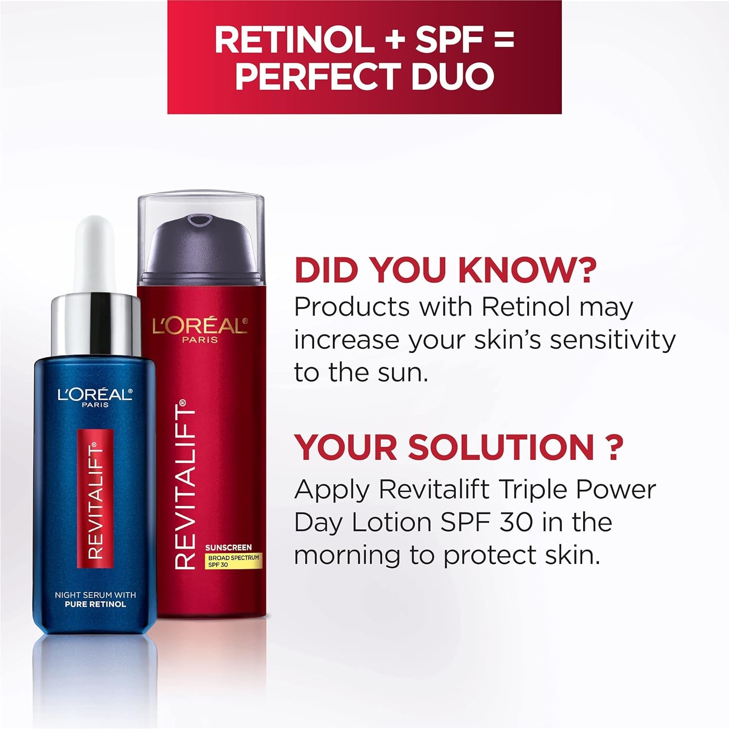 L'Oreal Paris Revitalift 0.3% Pure Retinol Night Serum, Reduce Deep Wrinkles, Fragrance Free 1 Oz + Moisturizer Sample