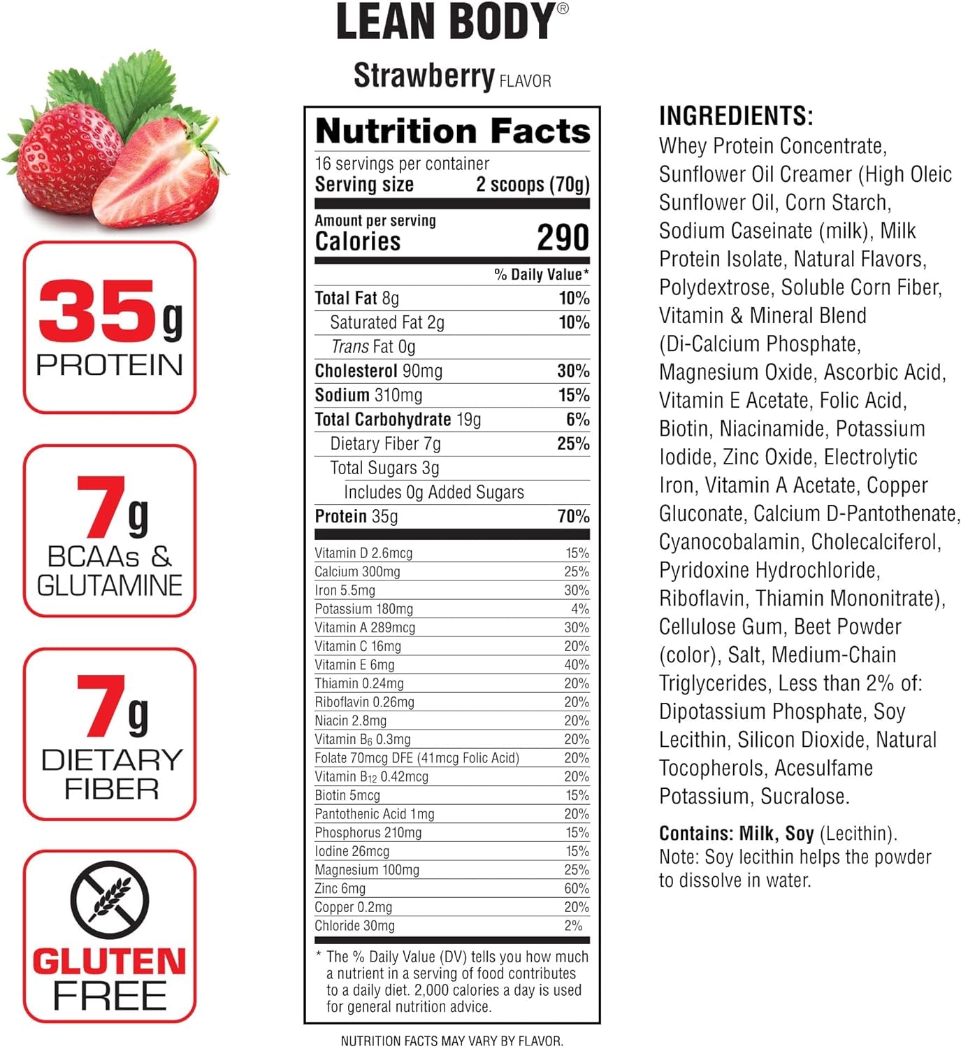 Lean Body All-In-One Vanilla Protein Shake. 35G Protein, Whey Blend, 7G Healthy Fats & Fiber, 22 Vitamins and Minerals, No Artificial Colors, Gluten Free, (4.6Lb) Packaging May Vary