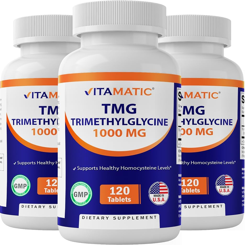 Vitamatic TMG Supplements 1000Mg - Trimethylglycine - Betaine Anhydrous - 120 Tablets - 120 Servings - Non-Gmo & Gluten Free 3 Bottles by Vitamatic