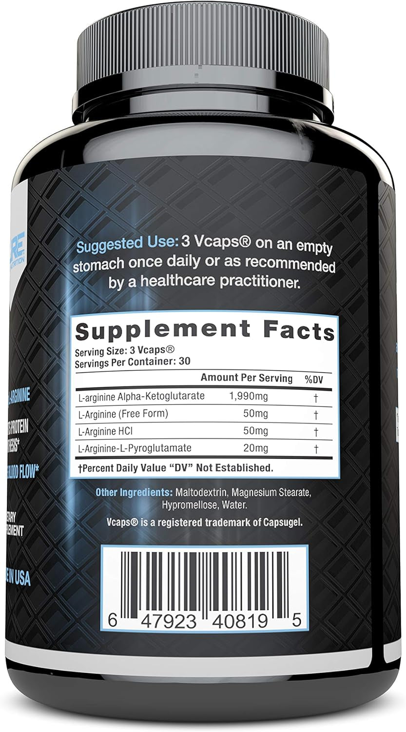 L Arginine Capsules, Nitric Oxide Booster, Amino Acid Supplement for Men and Women, Helps Build Muscle & Strength and Boost Energy, Blood Flow Support - 90 Caps