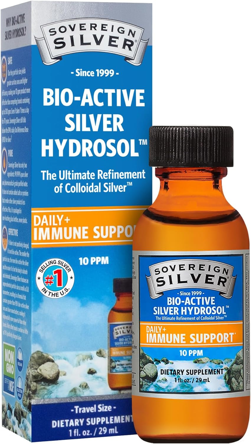 Sovereign Silver Bio-Active Silver Hydrosol for Immune Support - Colloidal Silver Liquid - 10 Ppm, 1Oz (29Ml) - Travel Size 