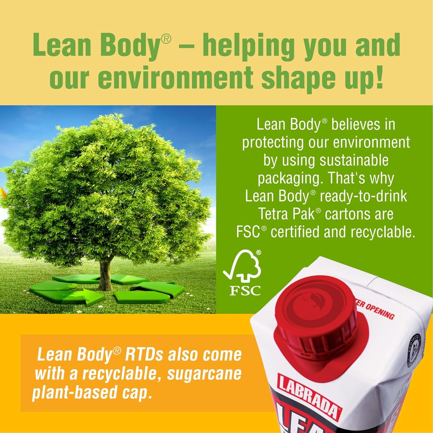 Lean Body Ready-To-Drink Vanilla Protein Shake, 20G Protein, Whey Blend, 0 Sugar, Gluten Free, 22 Vitamins & Minerals, (Recyclable Carton & Lid - Pack of 4)